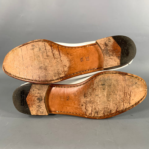 SALVATORE FERRAGAMO Size 9.5 White Gold Crackled Leather Penny Loafers