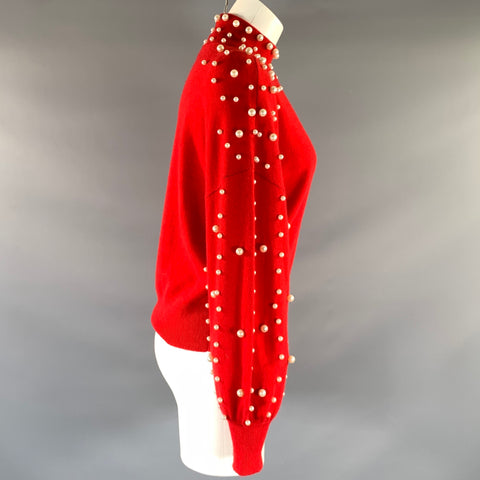 CASHMERE CHARTER CLUB Size M Red Pearl Cashmere Beaded Pullover
