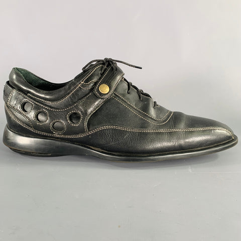 COLE HAAN Size 9.5 Black Contrast Stitch Leather Lace-Up Shoes