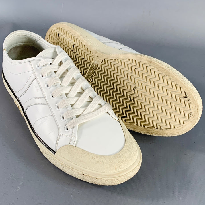 CELINE Size 8 White Leather Low Top Lace-Up Sneakers