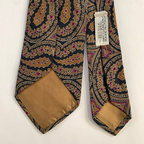 GIAN MARCO VENTURI Navy Brown Purple Paisley Wool Silk Tie