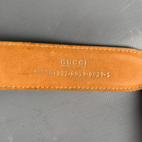 GUCCI Size 36 Beige Silver Leather Belt