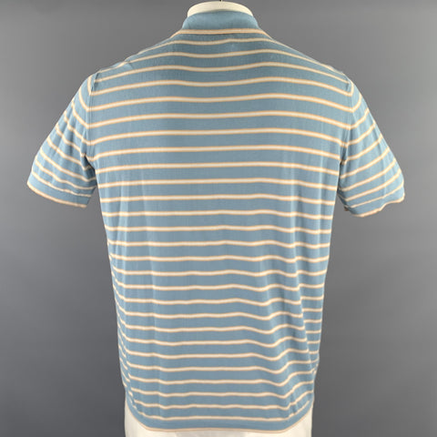 ZEGNA Size L Blue Orange White Stripe Cotton Quarter Zip Polo