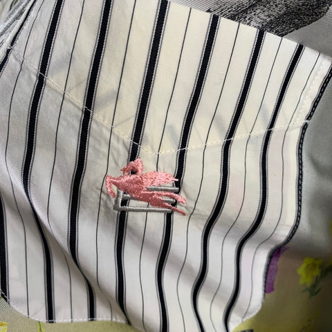 ETRO Size XS White Multi Color Cotton Silk Print Button Down Collar Shirt