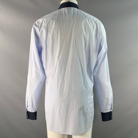 PRADA Size XL Navy Light Blue Cotton Long placket Long Sleeve Shirt