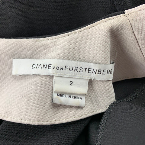 DIANE VON FURSTENBERG Size 2 Cream & Black Pleated Polyamide Sheath Dress