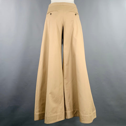PUPPETS & PUPPETS Size 4 Rave Trouser Tan Cotton Twill Wide Leg Dress Pants