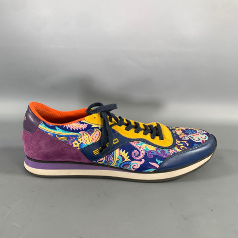 ETRO Size 10 Navy Multi Color Floral Canvas Runner Sneakers