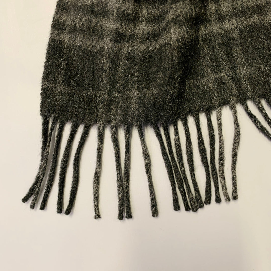 BURBERRY LONDON Grey Charcoal Plaid Cashmere Fringe Scarf