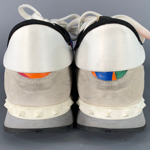 VALENTINO Size 10 White Multi Color Camo Leather Lace-Up Sneakers