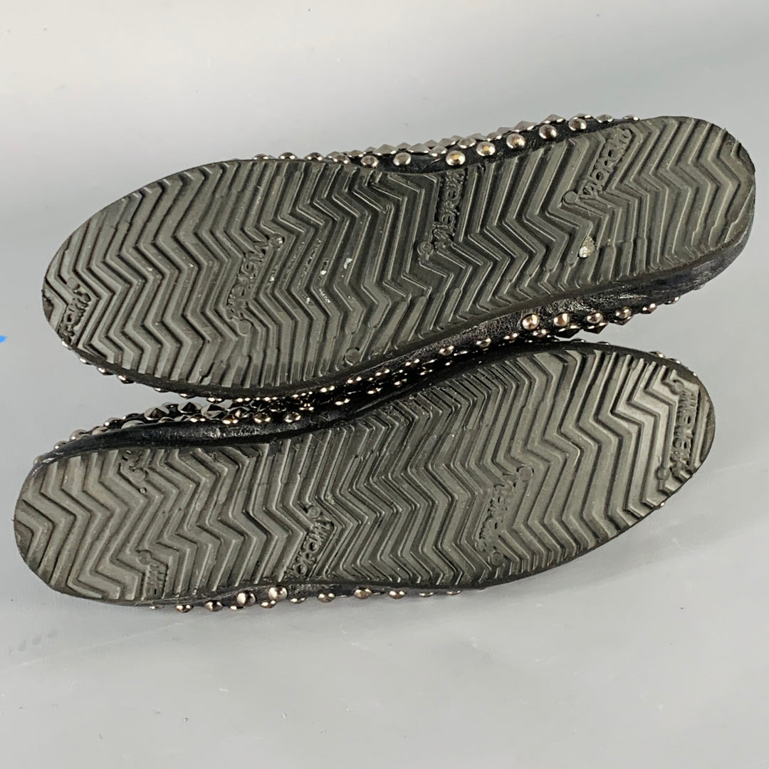 PRADA Size 7.5 Black Silver Leather Studded Flats