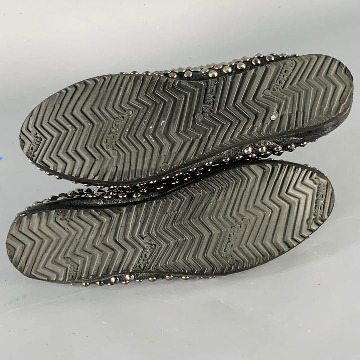 PRADA Size 7.5 Black Silver Leather Studded Flats