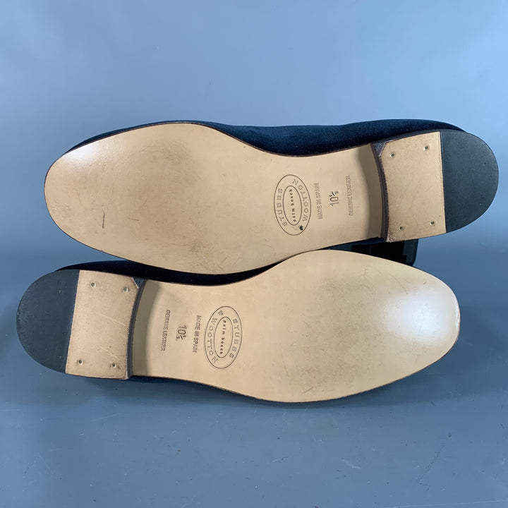 STUBBS & WOOTTON Size 10.5 Royal Anchor Navy Gold Embroidery Velvet Loafers