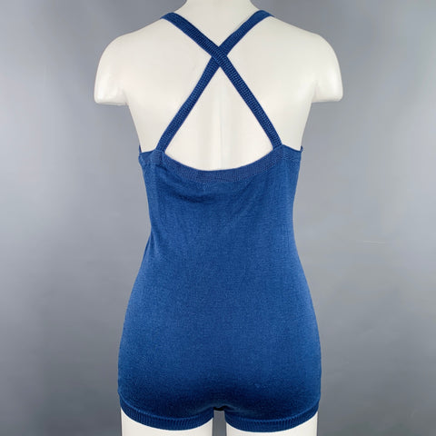 DRIES VAN NOTEN Size S Blue Silk Knit Cross Back Bodysuit Casual Top