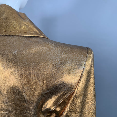 JUST CAVALLI Size 4 Gold Metallic Leather Distressed Long Coat