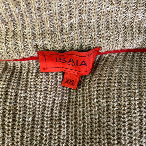 ISAIA Size XXL Tan Khaki Cable Knit Linen Wool Chore Jacket