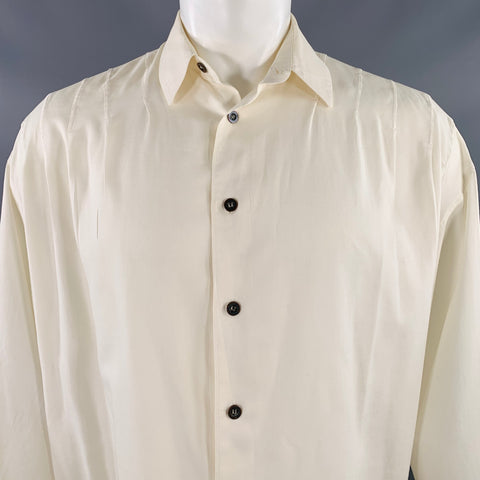 CLAUDE MONTANA Vintage Size S White Pleated Cotton Spread Collar Oversized Long Sleeve Shirt