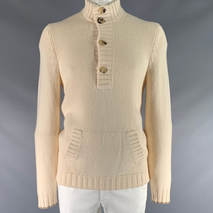 BRUNELLO CUCINELLI Size L Beige Knitted Cashmere High Collar Pullover