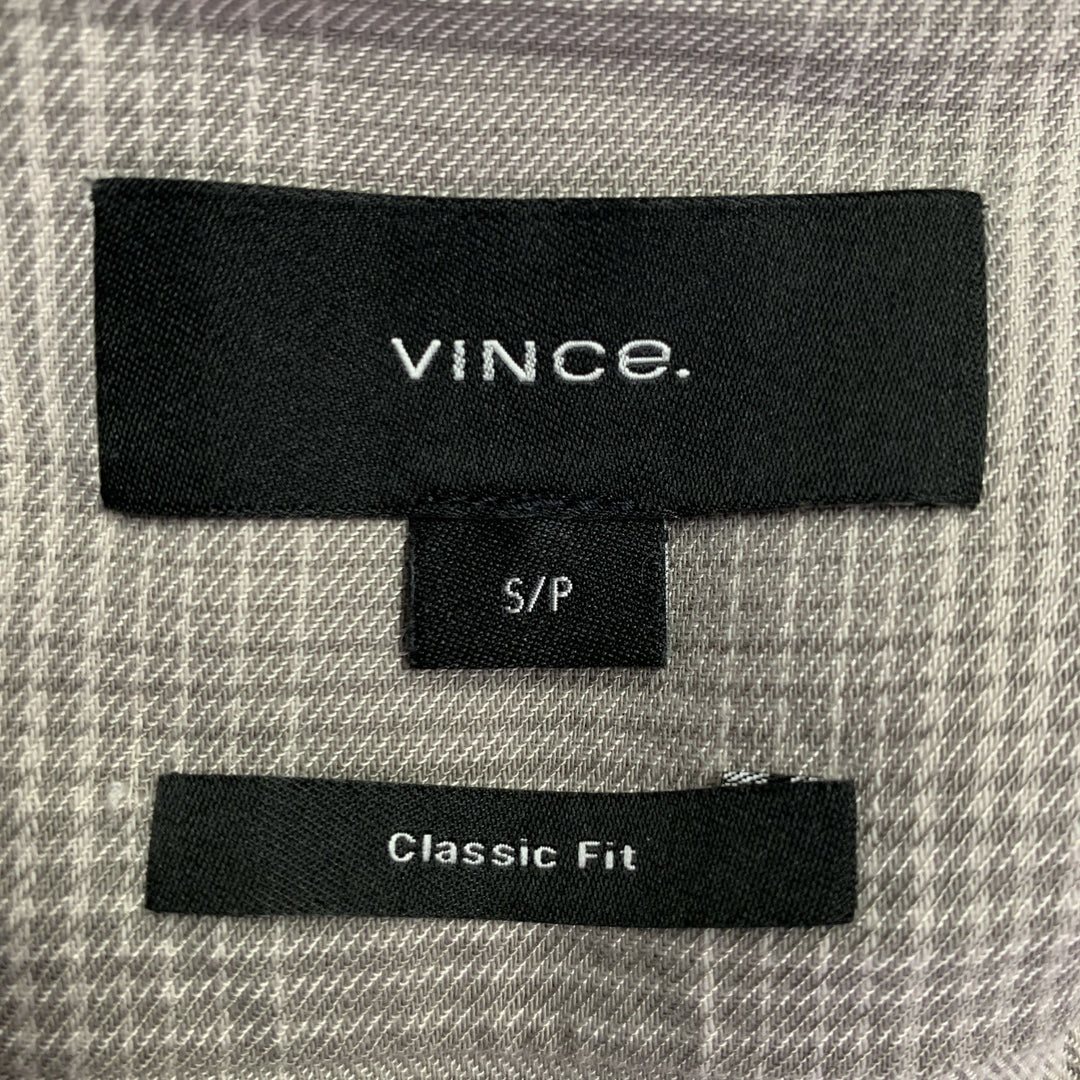VINCE Size S Beige Taupe Plaid Cotton Blend Pointed Collar Long Sleeve Shirt