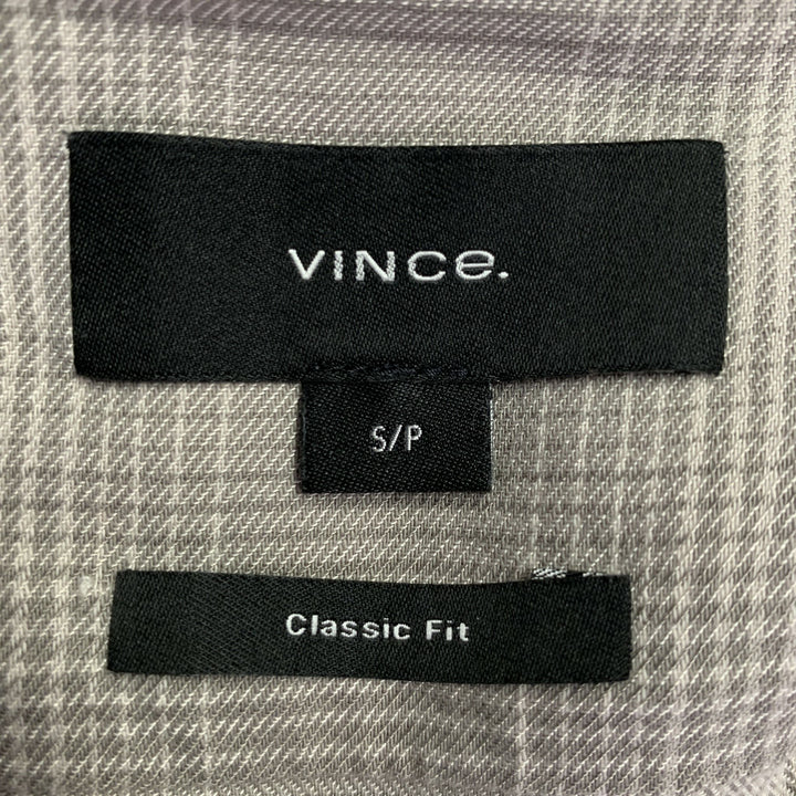 VINCE Size S Beige Taupe Plaid Cotton Blend Pointed Collar Long Sleeve Shirt