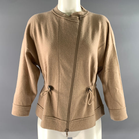 BRUNELLO CUCINELLI Size M Tan Cashmere Solid Moto Racer Jacket