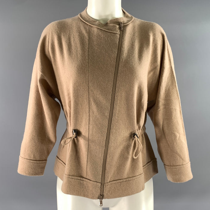 BRUNELLO CUCINELLI Size M Tan Cashmere Solid Moto Racer Jacket