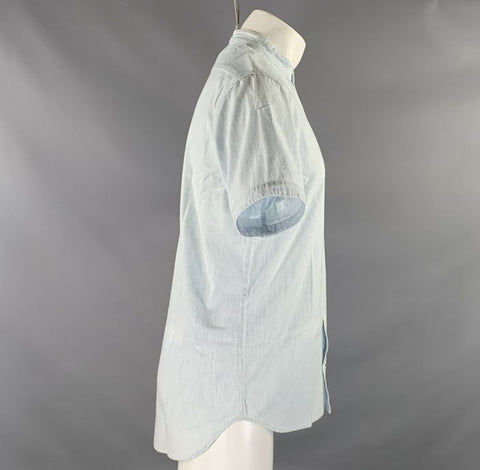 TAYLOR STITCH Size M Blue White Stripe Cotton Button Down Short Sleeve Shirt