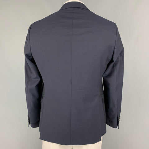 ETRO Chest Size 42 Navy Checkered Wool Blend Notch Lapel Sport Coat