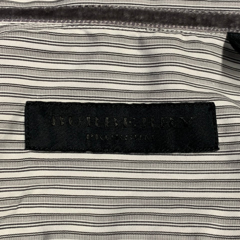 BURBERRY PRORSUM Size S White Grey Stripe Cotton One Pocket Long Sleeve Shirt