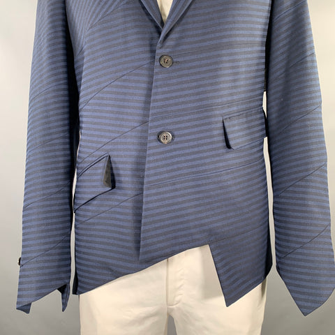 COMME des GARCONS HOMME PLUS Size L Blue Navy Stripe Wool Sport Coat