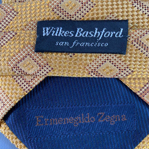 WILKES BASHFORD Brown Mustard Diamond Jacquard Silk Tie