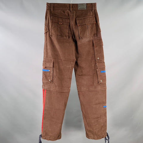 D&G by DOLCE & GABBANA Size 32 Brown Red Corduroy Cotton Cargo Convertible Zip Off Casual Pants