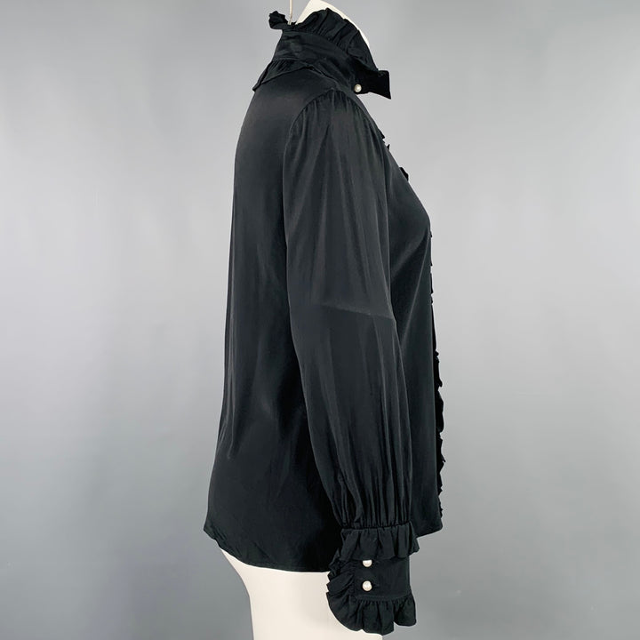 PHILOSOPHY di LORENZO SERAFINI Size 2 Black Acetate Silk Ruffled Blouse