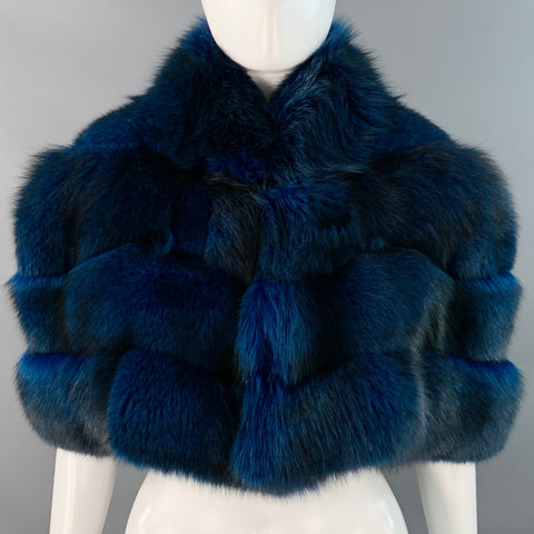 NO BRAND One Size Rare Navy Blue Black Fox Fur Hook Eye Closure Cardigan