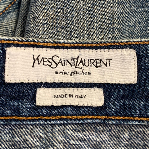 YVES SAINT LAURENT Size 32 Blue Distressed Cotton Slim Straight Button Fly Jeans