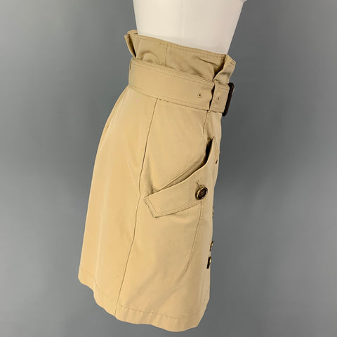 BURBERRY BRIT Taille 6 Jupe ceinturée à double boutonnage en coton kaki