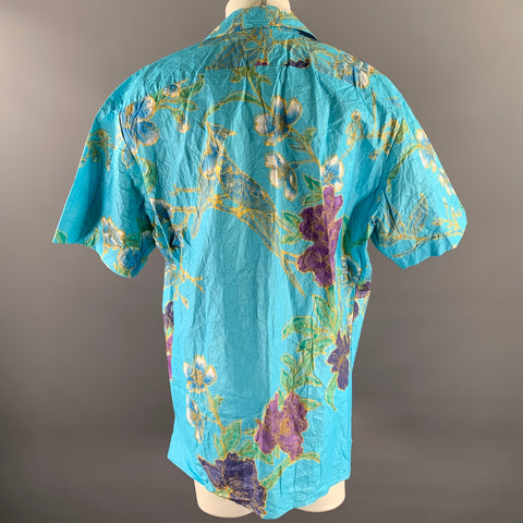 GUCCI Size S Blue Floral Polyethylene Oversized Camp Short Sleeve Shirt