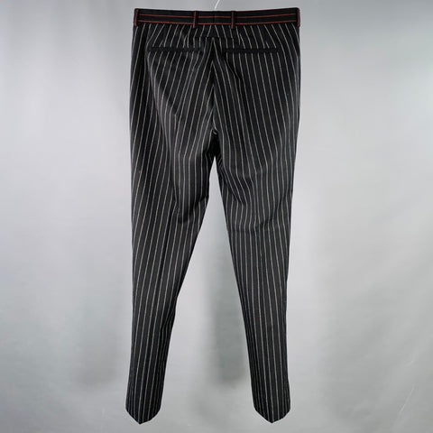 GIVENCHY Size 30 Black Red Grey Stripe Wool Flat Front Dress Pants