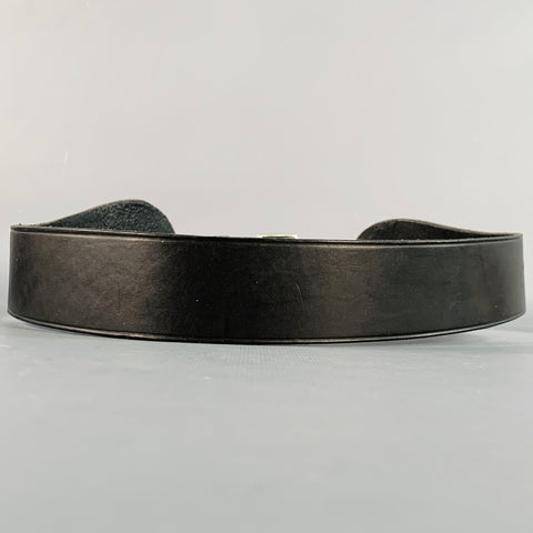 RALPH LAUREN Size S Black Silver Contrast Stitch High Waisted Leather Metal Belt
