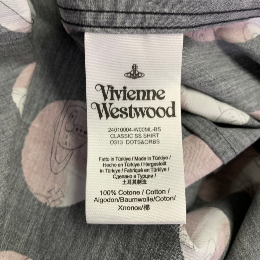 VIVIENNE WESTWOOD Size M Black White Brown Print Cotton Short Sleeve Shirt