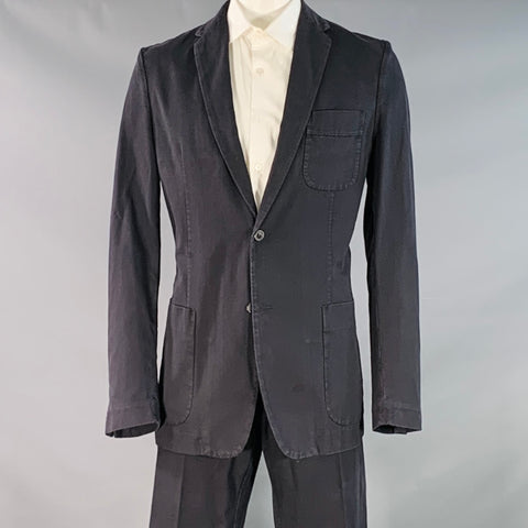 MARTIN MARGIELA Size 44 Navy Checkered Cotton Notch Lapel Suit