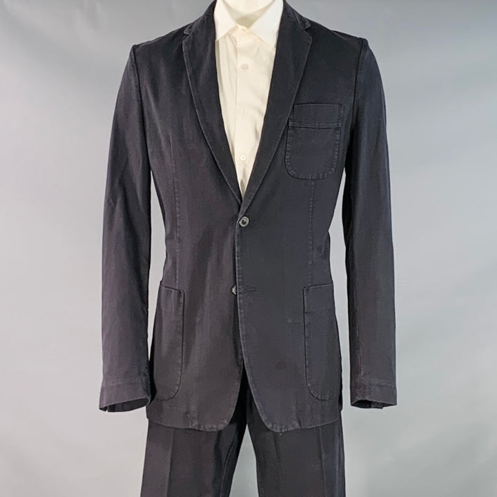 MARTIN MARGIELA Size 44 Navy Checkered Cotton Notch Lapel Suit