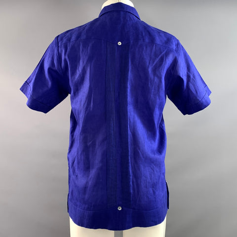 NATIVA Size S Purple Multi Color Embroidery Linen Guayabera Short Sleeve Shirt