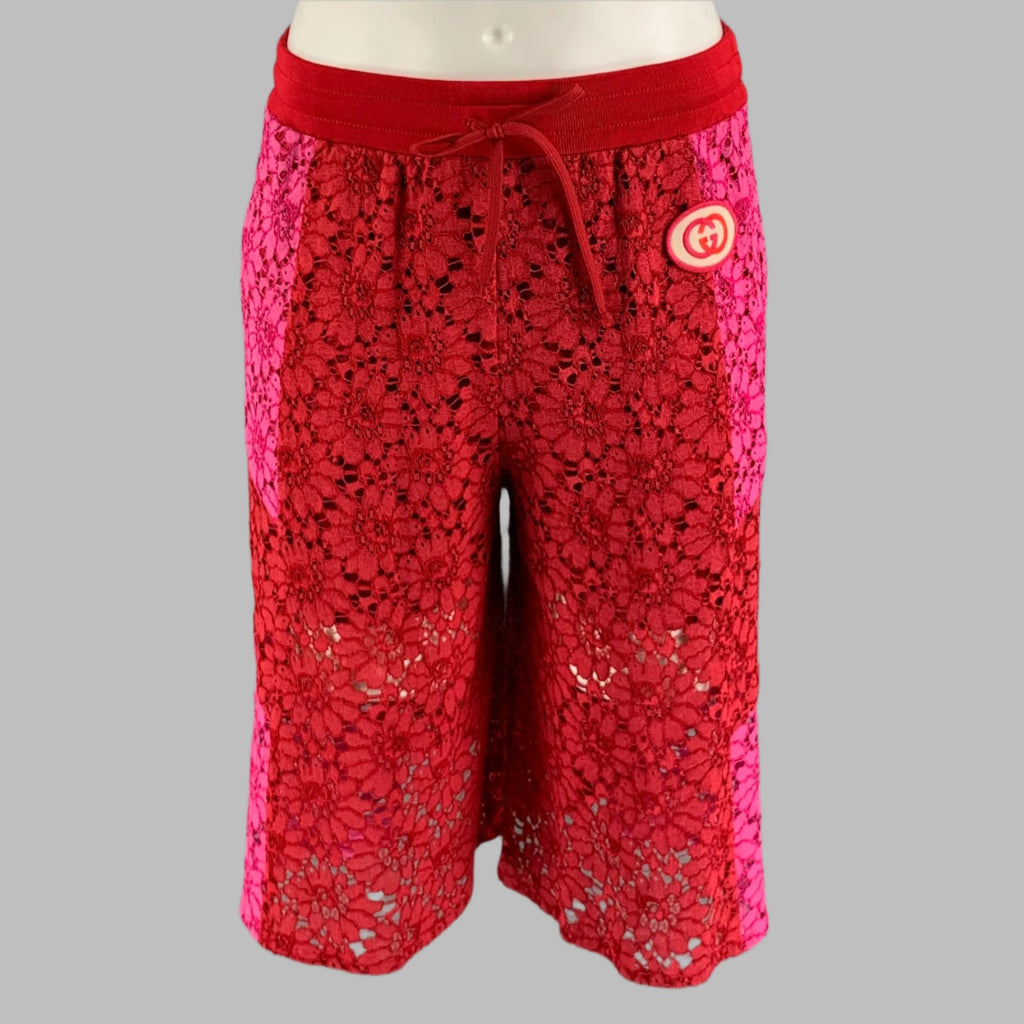 GUCCI Size XS Red Pink Floral Viscose Lace Up Shorts – Sui Generis