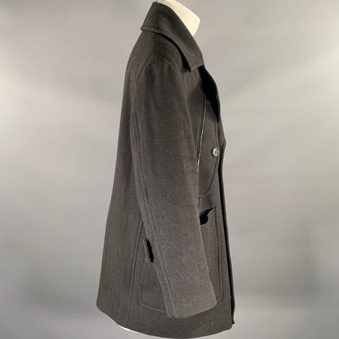 GOLDEN GOOSE Size S Black Herringbone Wool Mohair Peacoat Coat