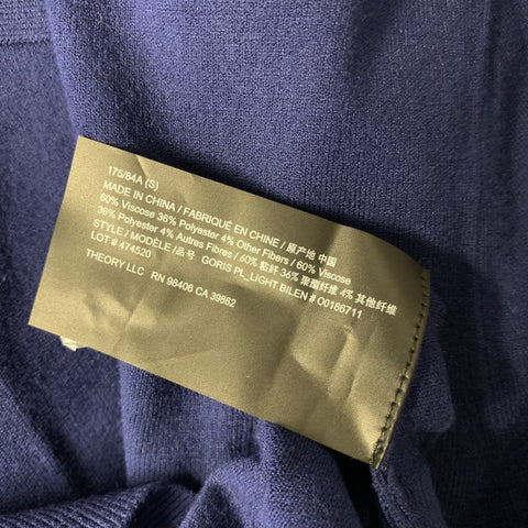 THEORY Size S Navy Solid Viscose Blend Spread Collar Polo