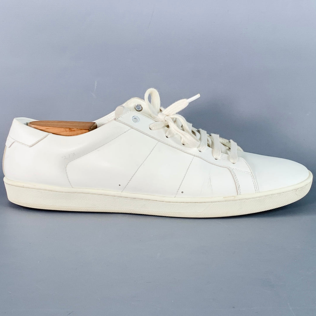 SAINT LAURENT Size 15 White Leather Low Top Lace-Up Sneakers