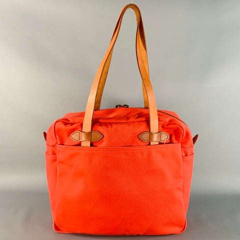 FILSON Red Tan Cotton Canvas Twill Leather Trim Tote Bag
