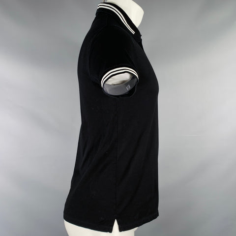 NEIL BARRETT Size S Black White Contrast Trim Cotton Short Sleeve Polo