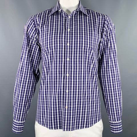 PINK Size L Purple White Checkered Cotton Long Sleeve Shirt